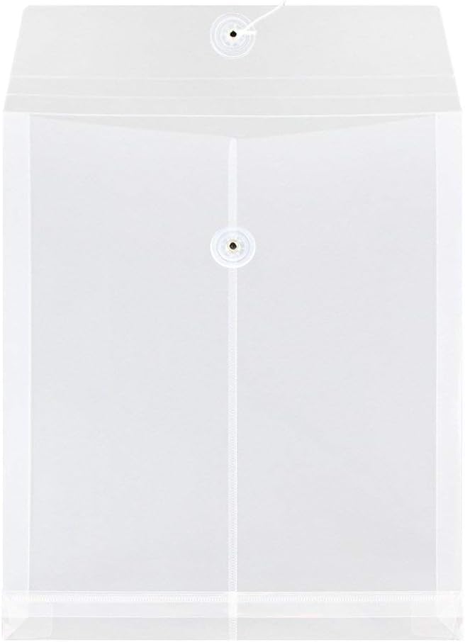 JAM PAPER Plastic Envelopes with Button & String Tie Closure - Letter Open End - 9 3/4 x 11 3/4 - Assorted Colors - 6/Pack