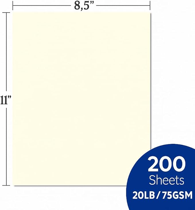 Veritas Colored Copy Paper, Cream Multi-Purpose paper,Colored Printer Paper 8.5” x 11”, 20 lb / 75 GSM, Cream,200 Sheet, Made in USA