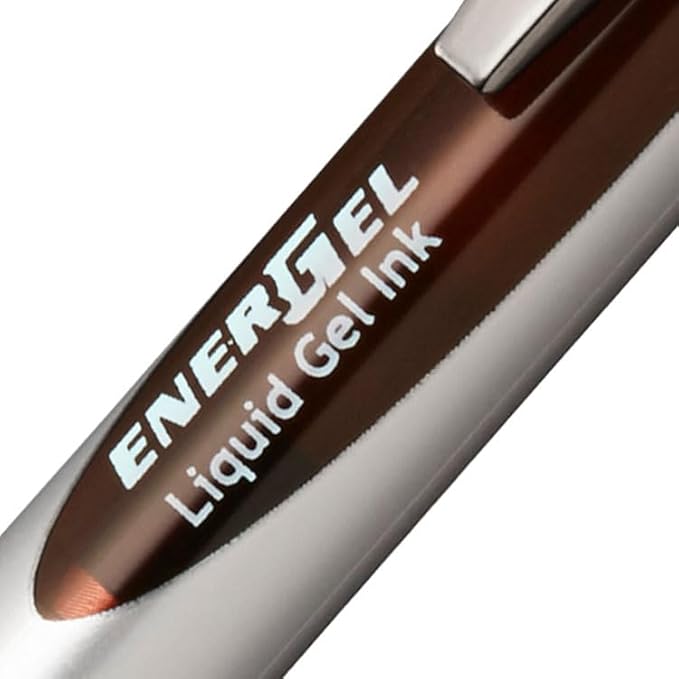 Pentel EnerGel RTX Retractable Liquid Gel Pen, (0.7mm) Metal Tip, Medium Line, Brown Ink, 12 pack (BL77-E)