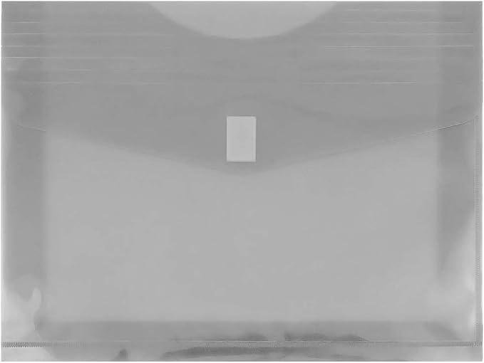 JAM PAPER Plastic Expansion Envelopes with Hook & Loop Closure - Letter Booklet - 9 3/4 x 13 with 2 Inch Expansion - Smoke Gray - 12/Pack