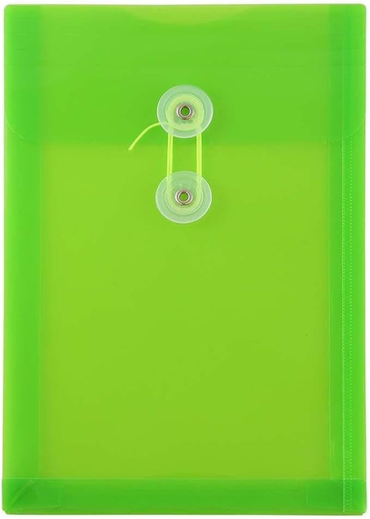 JAM PAPER Plastic Envelopes with Button & String Tie Closure - 6 1/4 x 9 1/4 - Lime Green - 3/Pack