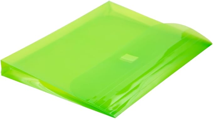 JAM PAPER Plastic 3 Hole Punch Binder Envelopes with Hook & Loop Closure - Letter Booklet - 9 1/2 x 11 1/2 with 1 Inch Expansion - Lime Green - 12/Pack