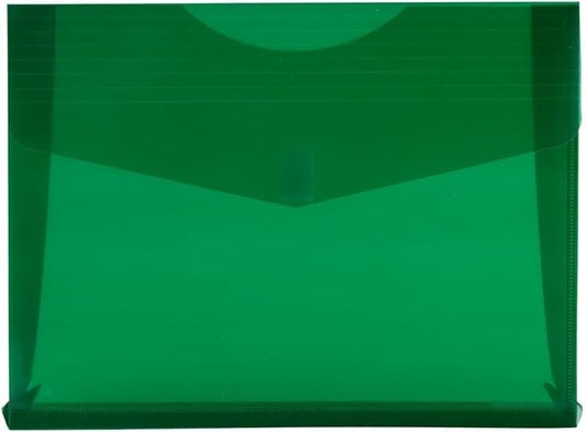 JAM PAPER Plastic Expansion Envelopes with Hook & Loop Closure - Letter Booklet - 9 3/4 x 13 with 2 Inch Expansion - Green - 3/Pack