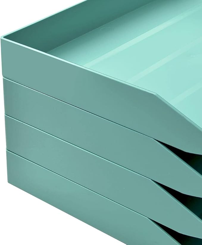Acrimet Stackable Letter Tray 2 Tier Side Load, Plastic, Desktop File Organizer (Solid Green Color)