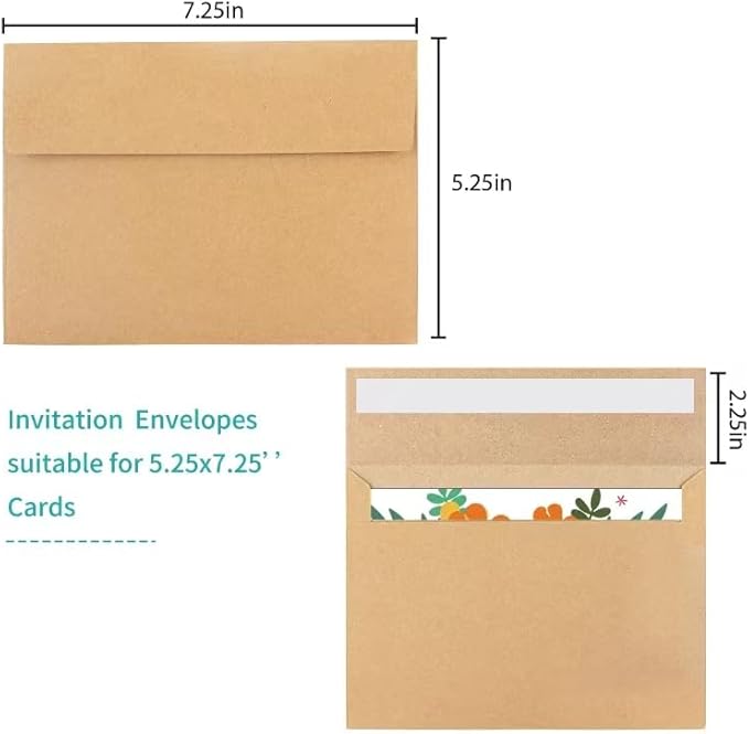 A7 Envelopes, 100 Packs 5x7 Envelopes for Kraft Paper Envelopes, Greeting Cards, Mailings, Printable Invite Envelope, Wedding, Party, Photos, Postcards, Standard Letter Size 5" x 7" Envelopes,