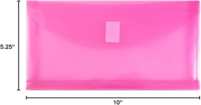 JAM PAPER Plastic Expansion Envelopes with Hook & Loop Closure - #10 Booklet Wallet - 5 1/4 x 10 with 1 Inch Expansion - Fuchsia Pink - 3/Pack