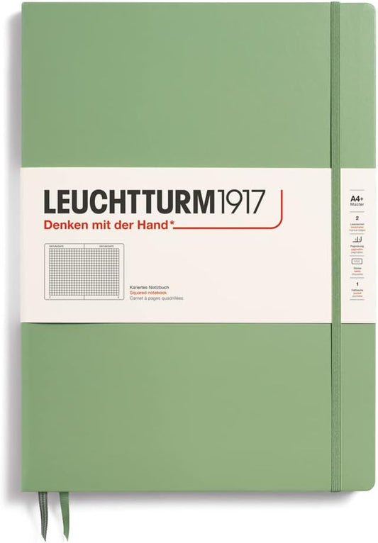 LEUCHTTURM1917 - Notebook Hardcover Master Slim A4+ - 123 Numbered Pages for Writing and Journaling (Sage, Squared)