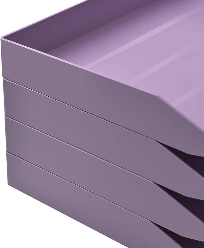 Acrimet Stackable Letter Tray 3 Tier Side Load, Plastic, Desktop File Organizer (Solid Purple Color)