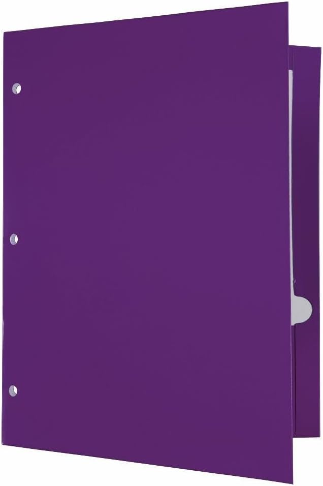 JAM PAPER Laminated Two Pocket Glossy 3 Hole Punch School Folders - Purple - 3/Pack