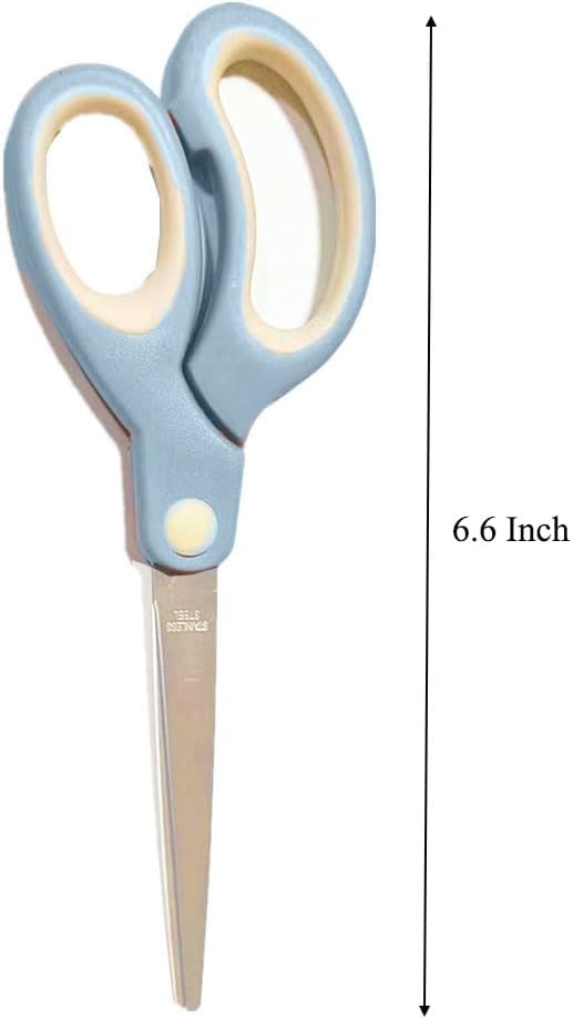 Pastel Non Stick Scissors, All Purpose Stainless Steel Craft Scissors with Soft Grip, Blunt Tip Fabric Shears Kids Scissors for Office Home School, Left & Right Handed (1 Pack, Light Blue)