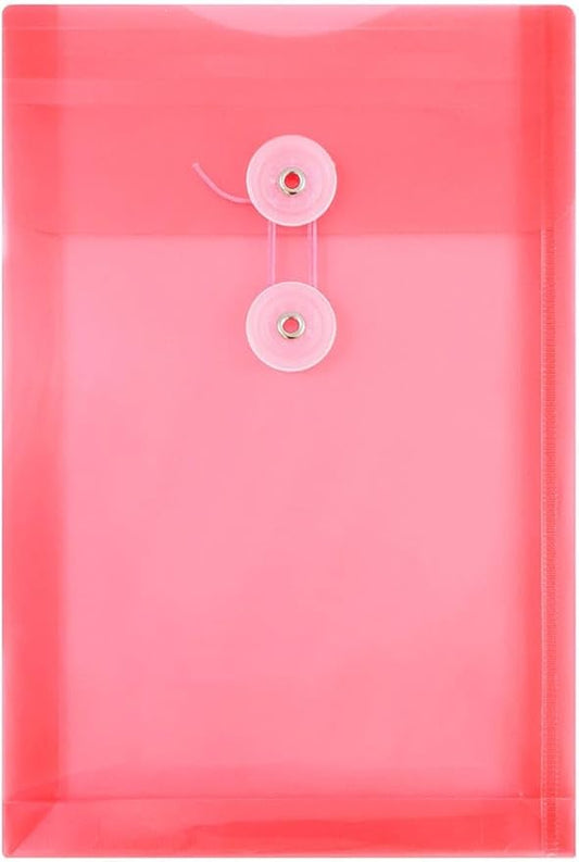 JAM PAPER Plastic Envelopes with Button & String Tie Closure - 6 1/4 x 9 1/4 - Red - 3/Pack