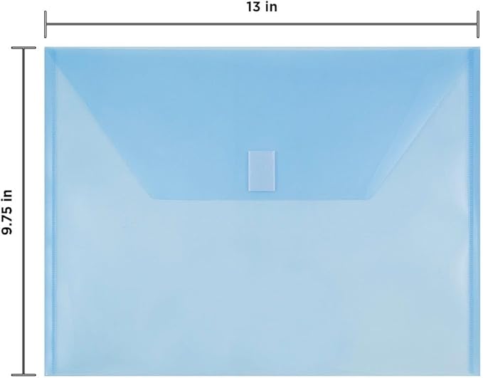 JAM PAPER Plastic Envelopes with Hook & Loop Closure - Letter Booklet - 9 3/4 x 13 - Blue - 3/Pack