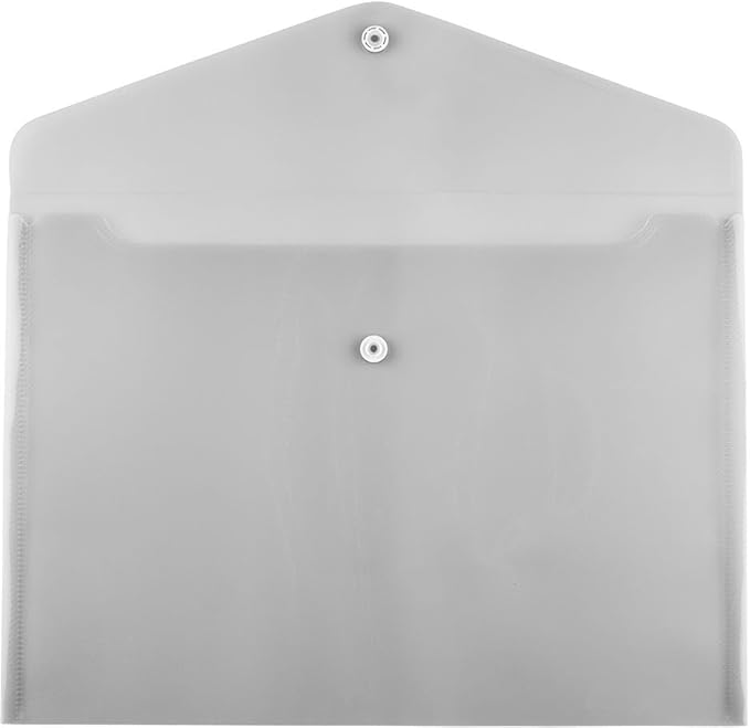 JAM PAPER Plastic Envelopes with Snap Closure - Letter Booklet - 9 3/4 x 13 - Smoke Gray Grid - 3/Pack