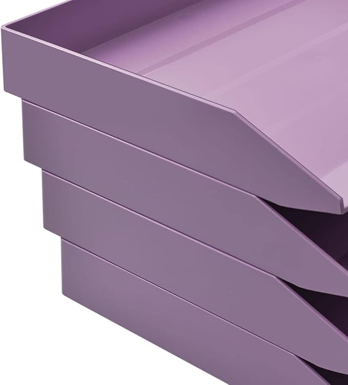 Acrimet Stackable Letter Tray 3 Tier Side Load, Plastic, Desktop File Organizer (Solid Purple Color)