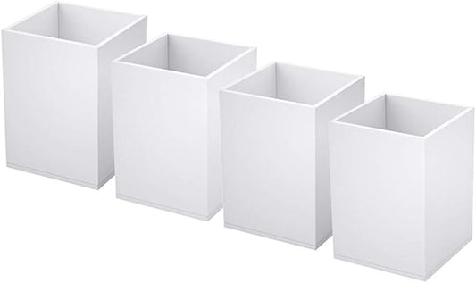 NIUBEE White Acrylic Pen Holder 4 Pack, Desktop Pencil Cup Stationery Organizer for Office Desk Accessory