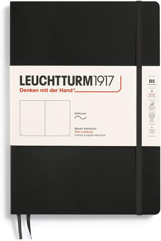 LEUCHTTURM1917 - Notebook Softcover Composition B5-123 Numbered Pages for Writing and Journaling (Plain, Black)