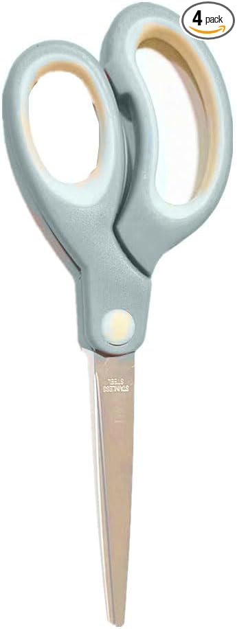 4 Pack Pastel Non Stick Scissors, All Purpose Stainless Steel Craft Scissors with Soft Grip, Blunt Tip Fabric Shears for Kids, Left & Right Handed (Light Green)