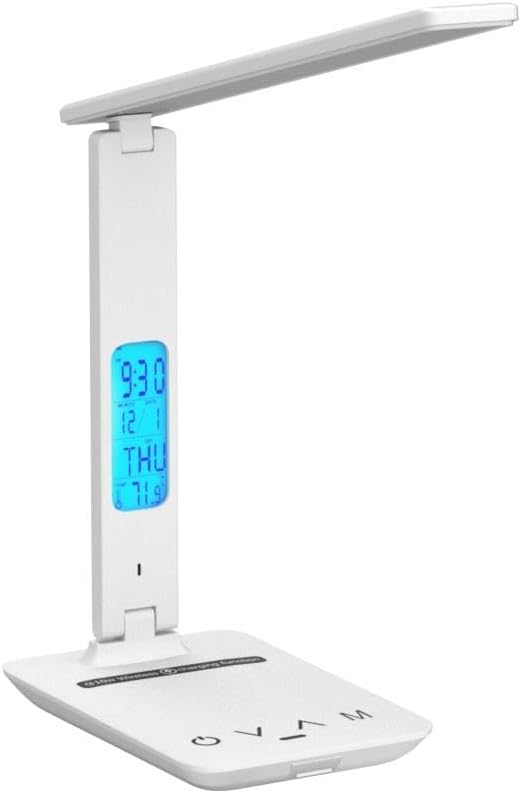 Desk Lamp with Wireless Charger: USB Charging Port, Table Lamp with Clock, Desk Lamps for Home Office College Dorm Room Essentials