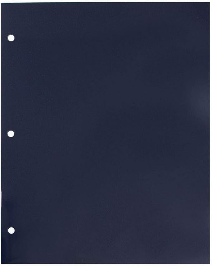 JAM PAPER Laminated Two Pocket Glossy 3 Hole Punch School Folders - Navy Blue - 3/Pack