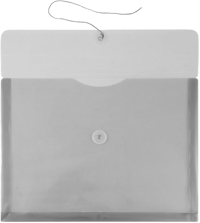 JAM PAPER Plastic Envelopes with Button & String Tie Closure - Letter Booklet - 9 3/4 x 13 - Smoke Gray - 3/Pack