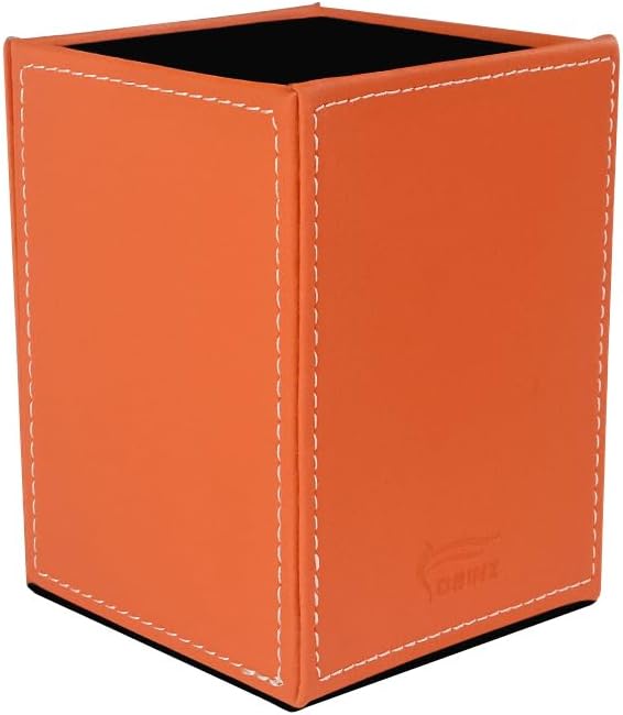 Pen Pencil Holder Cup Container PU Leather Desk Organizer Stand Decor Brush Scissor Holder Decoration Office Desk Home School (Orange, 3.54" x 3.54" x 4.72")