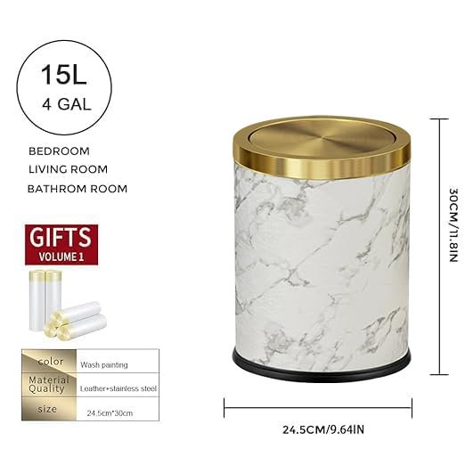 4gallon,Marble Trash Can with Lid,Medium Bedroom Garbage Can,Flip Top Trash Can for Bathroom,Bedroom,Kitchen,Living Room(Marble)