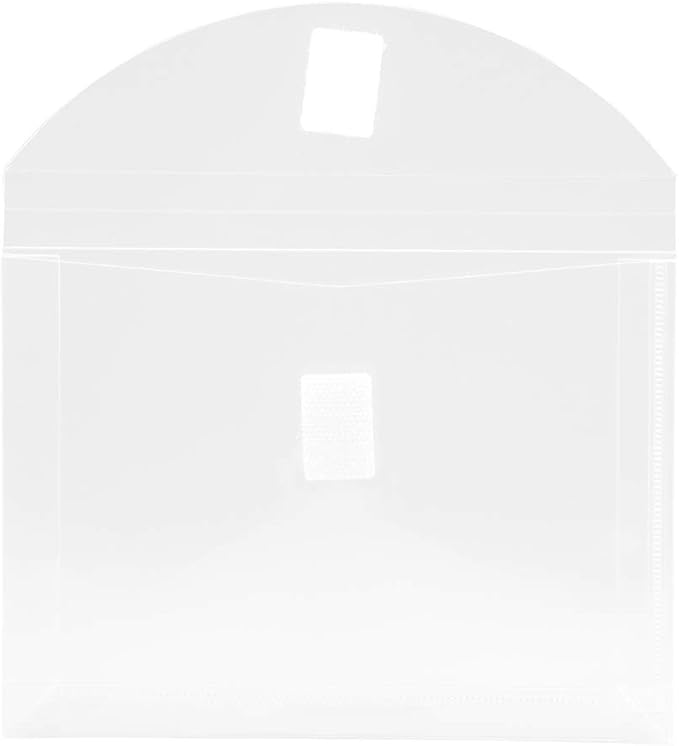 JAM PAPER Plastic Expansion Envelopes with Hook & Loop Closure - Index Size - 5 1/2 x 7 1/2 with 1 Inch Expansion - Clear - 12/Pack