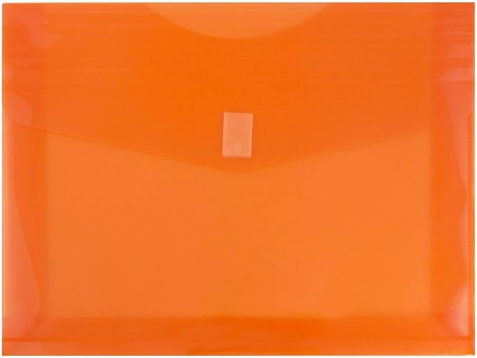 JAM PAPER Plastic Expansion Envelopes with Hook & Loop Closure - Letter Booklet - 9 3/4 x 13 with 2 Inch Expansion - Orange - 3/Pack