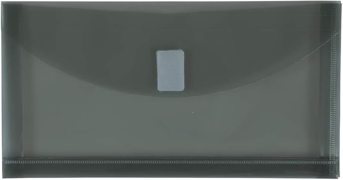JAM PAPER Plastic Expansion Envelopes with Hook & Loop Closure - #10 Booklet Wallet - 5 1/4 x 10 with 1 Inch Expansion - Smoke Grey - 12/Pack