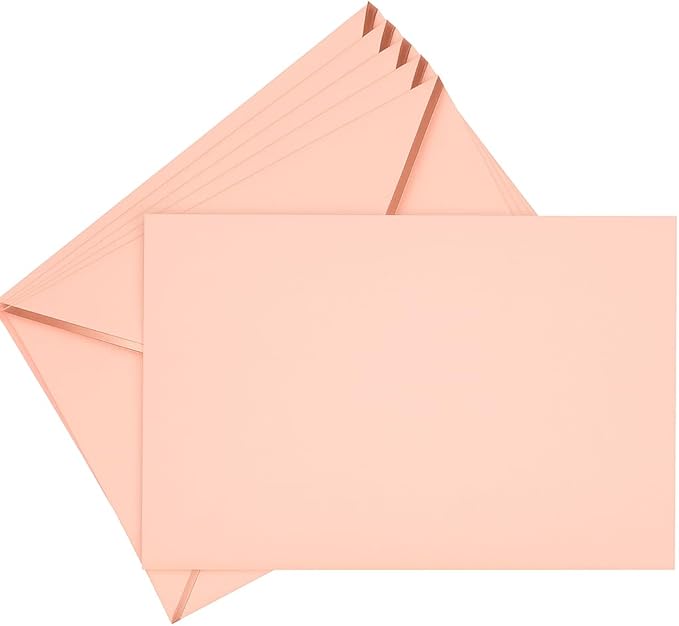 A7 Envelopes - V Flap Foil Border Luxury Mailing A7 Envelopes for 5" x 7" Cards - for Wedding, Invitations, Baby Shower, Graduation, Birthday, Bridal Shower - 5.25" x 7.25" (Blush Pink, 50 Pack)