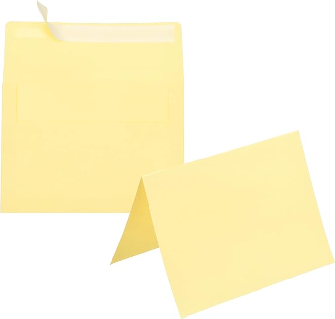PATIKIL 50Pack Light Yellow 4x6 Blank Cards and Envelopes, Self Seal A6 Envelopes with Folded Cardstock Small for Greeting Cards Wedding Greeting Birthday Invitations Letter Mailing