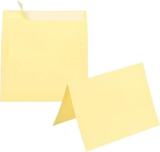 PATIKIL 50Pack Light Yellow 4x6 Blank Cards and Envelopes, Self Seal A6 Envelopes with Folded Cardstock Small for Greeting Cards Wedding Greeting Birthday Invitations Letter Mailing