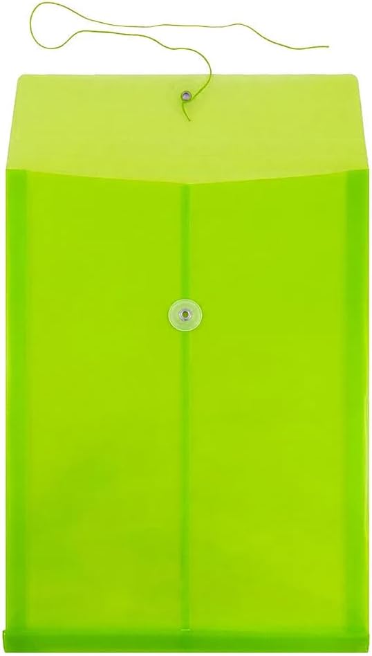 JAM PAPER Plastic Envelopes with Button & String Tie Closure - Legal Open End - 9 3/4 x 14 1/2 - Lime Green - 12/Pack