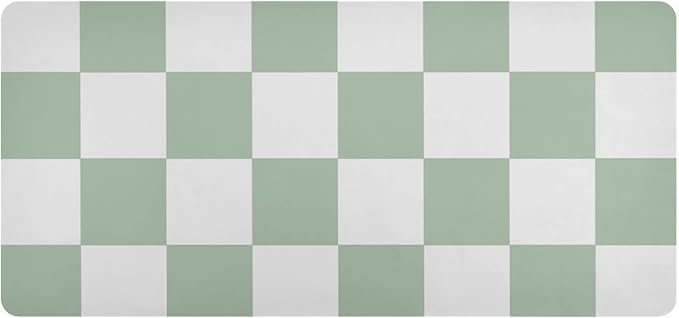 Mouse Pad Desk Mat Leather Desk Pad Large Gaming Desk Cover Protector Mat for Keyboard Computer Laptop Office Waterproof 47.2 x 23.6 Inch Checkered White and Green