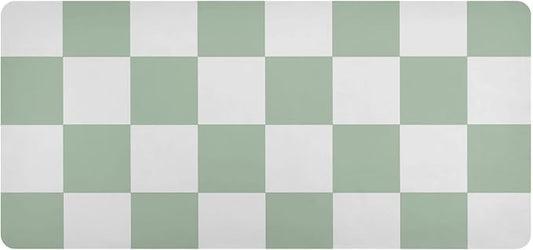 Mouse Pad Desk Mat Leather Desk Pad Large Gaming Desk Cover Protector Mat for Keyboard Computer Laptop Office Waterproof 47.2 x 23.6 Inch Checkered White and Green