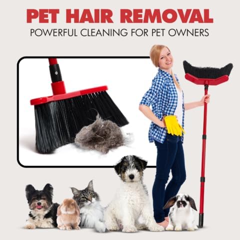 Da Vinci Curved Angle Broom & Dustpan Combo Pack - Heavy Duty Wide Broom for Indoor/Outdoor Sweeping, Steel Telescopic Handle, Durable PVC Bristles, Ideal for Pet Hair, Dust, Kitchen & Rough Surfaces