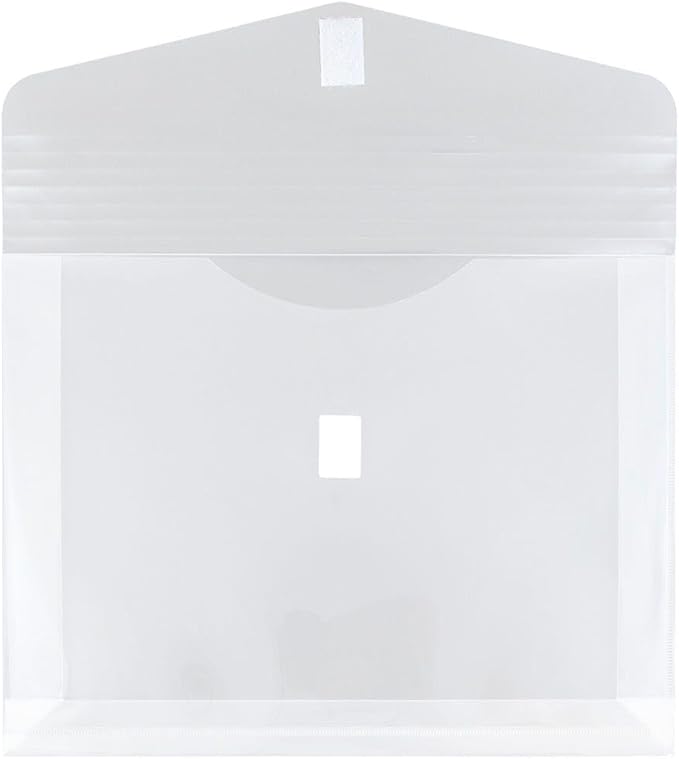 JAM PAPER Plastic Expansion Envelopes with Hook & Loop Closure - Letter Booklet - 9 3/4 x 13 with 2 Inch Expansion - Clear - 3/Pack