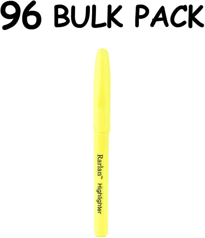 Rarlan Highlighters, Chisel Tip, Fluorescent Yellow, 96 Count Bulk Pack