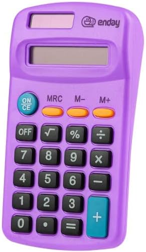 Calculator Purple, Basic Small Solar and Battery Operated, Large Display Four Function, Auto Powered Handheld Calculator School and Kids Available in Green, Red, Blue, Grey, Pink, 24 PK – by Enday