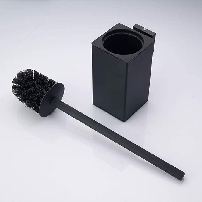 Wall Mount Toilet Brush and Holder Set Stainless Steel Square Toilet Bowl Cleaners Modern Toilet Brush Bathroom Accessories (Matte Black)