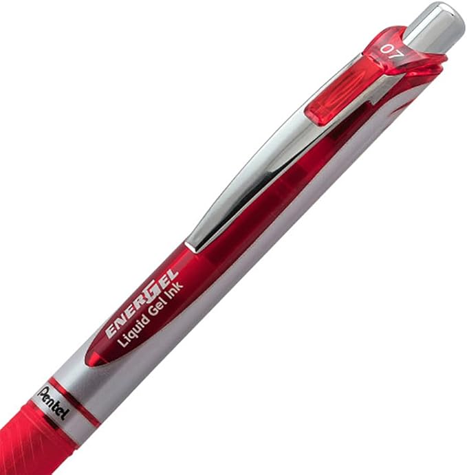 EnerGel RTX Retractable Liquid Gel Pen, (0.7mm) Metal Tip, Medium Line, Red Ink, 3 Pack