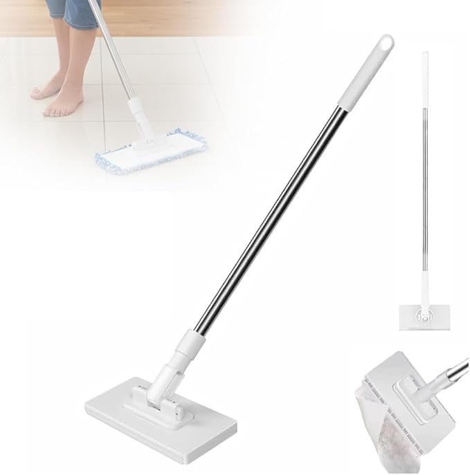 2026 Snap Grip Mini Mop Upgraded with 10 Pads| Zero Touch Hands-Free Cleaning Mop|27.5” & 36.5” Adjustable Handle Flat Dust Mop for Bathroom,Corners,Windows|No Wash, Wet & Dry Use (27.5”White)