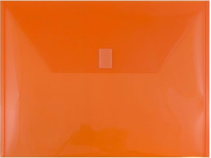 JAM PAPER Plastic Envelopes with Hook & Loop Closure - Letter Booklet - 9 3/4 x 13 - Orange - 3/Pack
