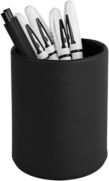 CXLE Pencil Holder Desk Organizer, PU Leather Pen Holder for Desk Decor Organizer Cosmetics Brush Holder for Teachers Students Storage Box Office Classroom(Black)