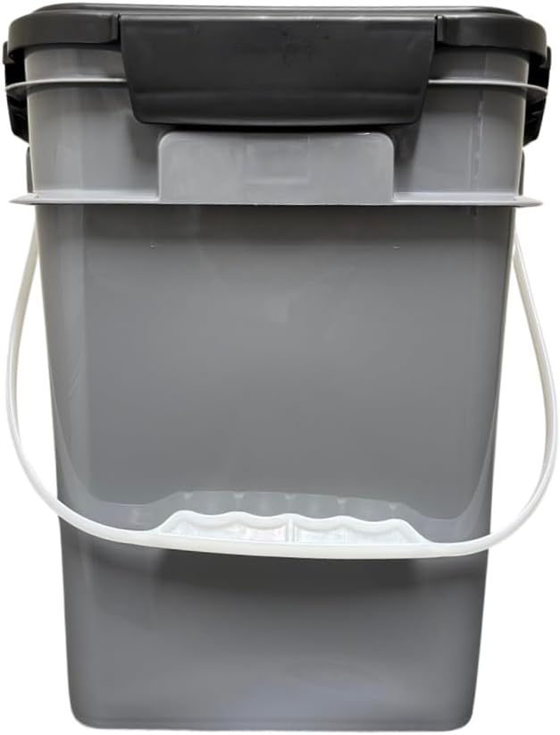House Naturals 4 Gallon Square Buckets with lids- Made in USA Container- Pack of 10 (Gray - Black lids)