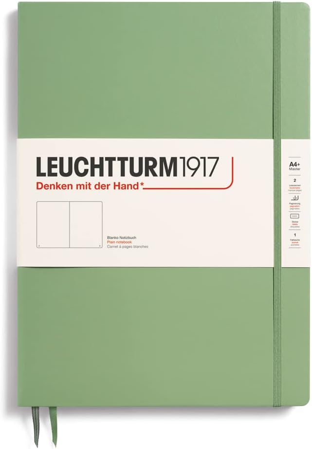 LEUCHTTURM1917 - Notebook Hardcover Master Slim A4+ - 123 Numbered Pages for Writing and Journaling (Sage, Plain)