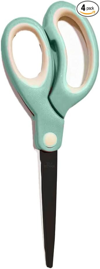 Pastel Non Stick Scissors, All Purpose Stainless Steel Craft Scissors with Soft Grip, Blunt Tip Fabric Shears Kids Scissors for Office Home School, Left & Right Handed (1 Pack, Green)