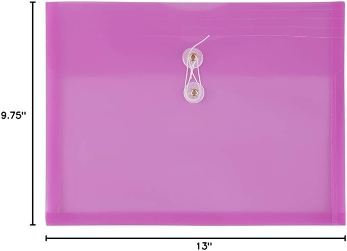 JAM PAPER Plastic Envelopes with Button & String Tie Closure - Letter Booklet - 9 3/4 x 13 - Lavender Purple - 12/Pack