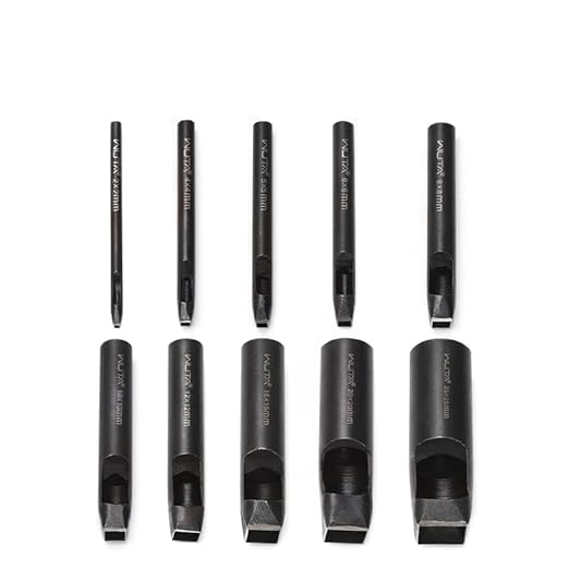 WUTA Square Leather Hole Punch,10PCS Steel Hollow Punch Tool Set for Belt,Watch Band,Leather Crafting（2mm-25mm ）