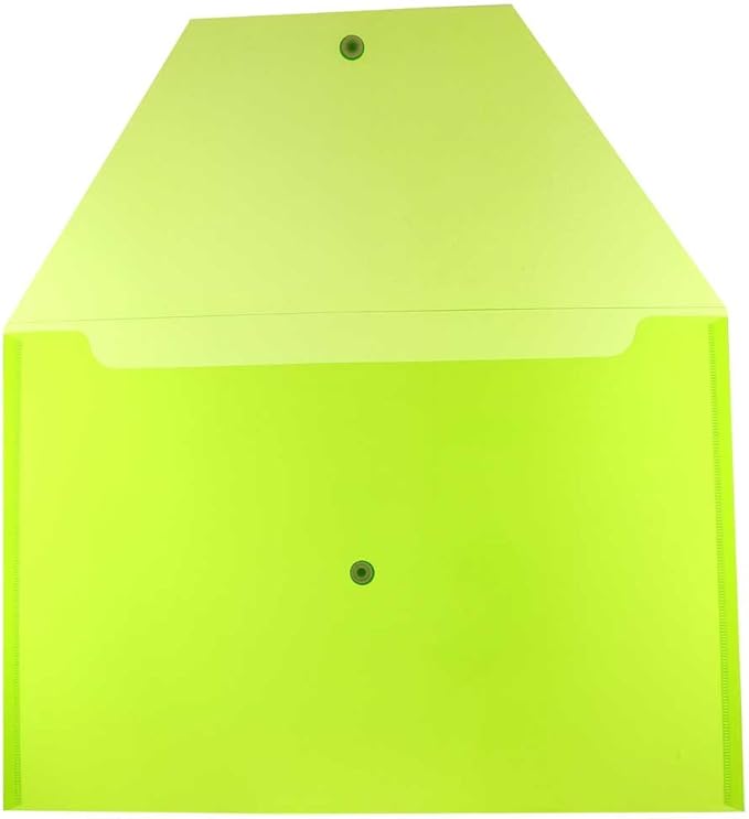 JAM PAPER Plastic Envelopes with Snap Closure - Legal Booklet - 9 3/4 x 14 1/2 - Lime Green - 12/Pack